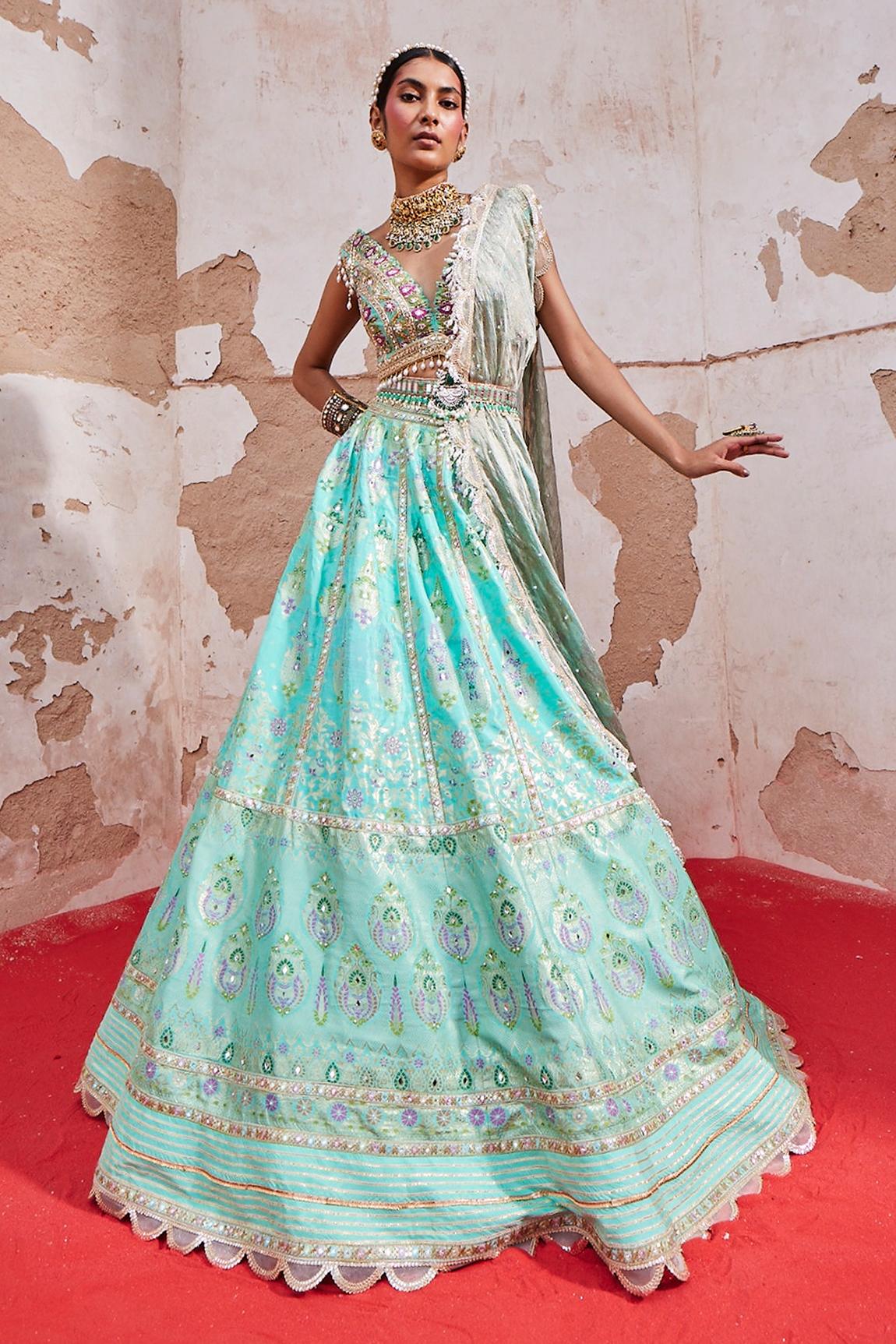 Orange Chanderi Lehenga Set Design by Debyani at Pernia's Pop Up Shop 2023
