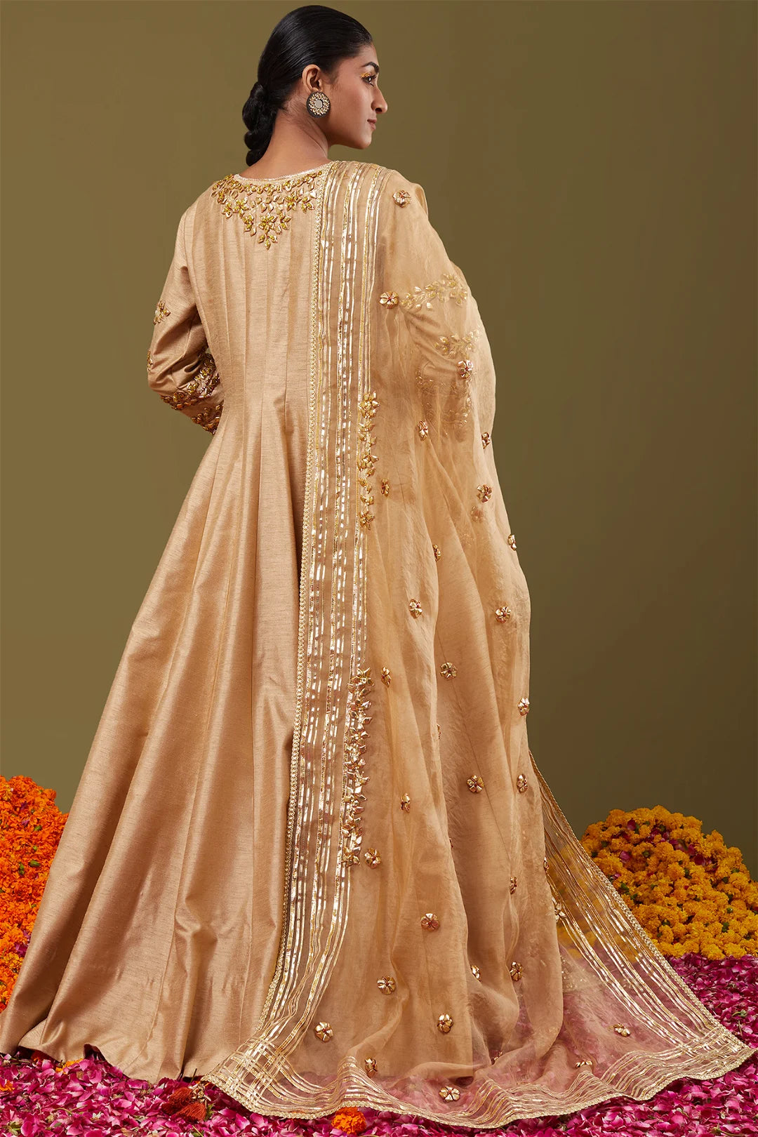 Preeti S Kapoor - Beige Gota Work Embroidered Anarkali Set - Lilly's Boutique London Preeti S Kapoor - Beige Gota Work Embroidered Anarkali Set - Lilly's Boutique London