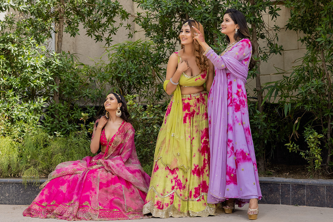 Lilly Rani Sonali Bansal - Rani - Green Tie And Dye Hand Embroidered Lehenga Set ...