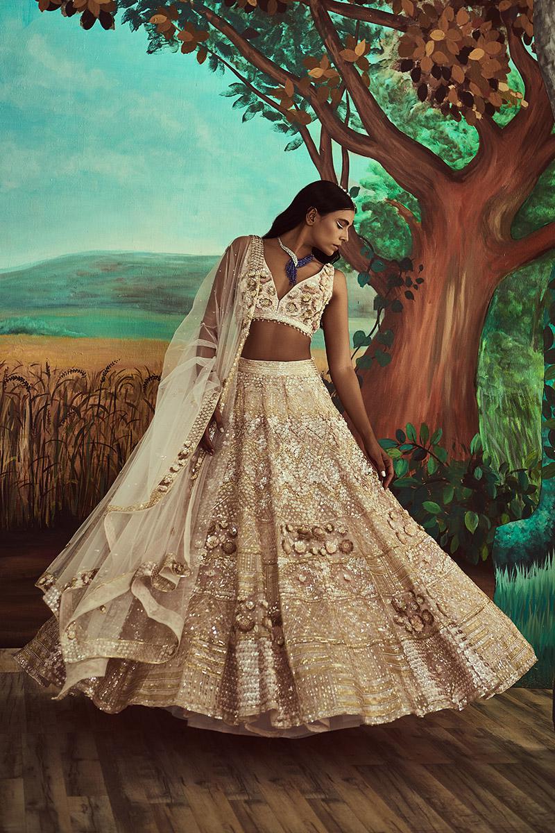 Brown Party Wear Sequins Lehenga Choli with Tie-Dye Jacket