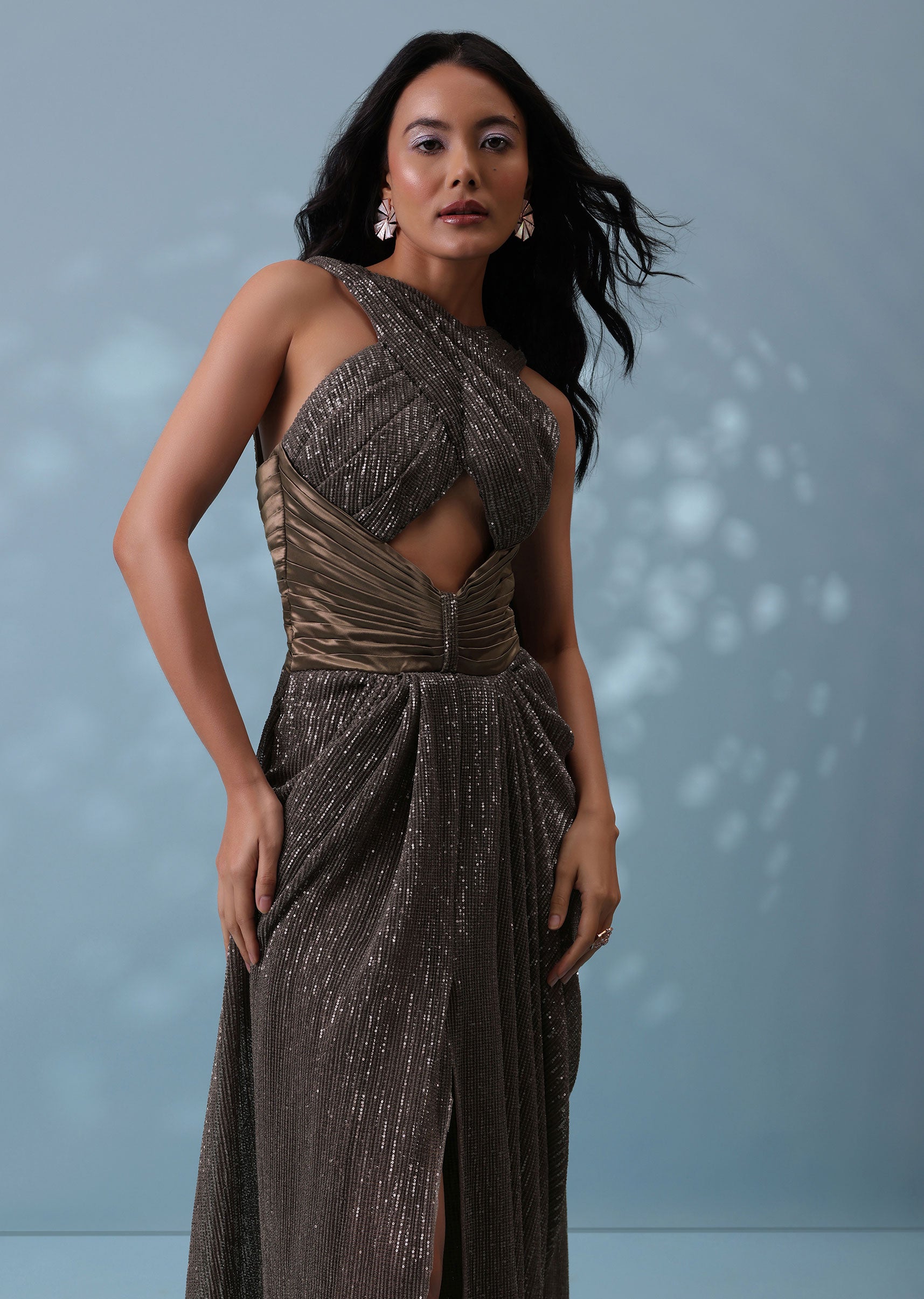 Pleated best sale saree gown