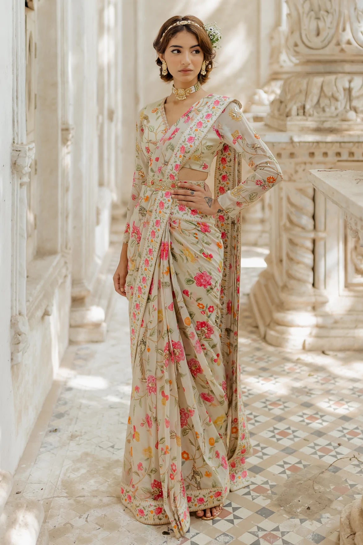 Paulmi and Harsh Floral Pre Draped Stitched Saree Lilly s Boutique London