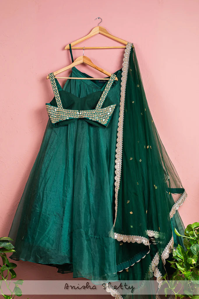 Anisha Shetty - Green Lehenga With Embroidered Blouse - Lilly's Boutique London Anisha Shetty - Green Lehenga With Embroidered Blouse - Lilly's Boutique London