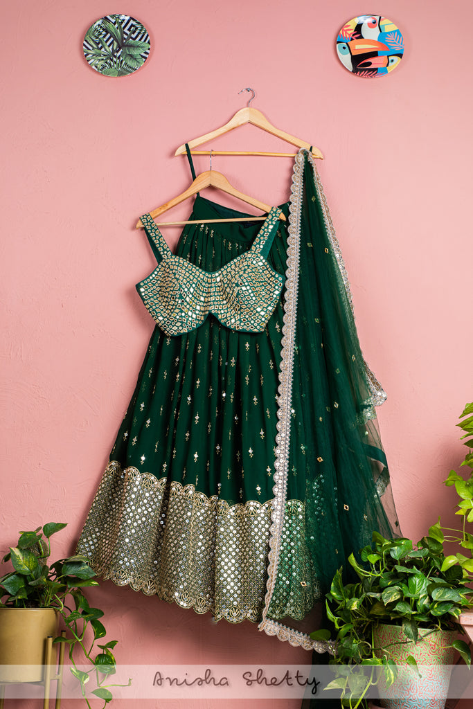 Anisha Shetty - Green Georgette Lehenga Set - Lillys Boutique London - Lilly's Boutique London Anisha Shetty - Green Georgette Lehenga Set - Lillys Boutique London - Lilly's Boutique London
