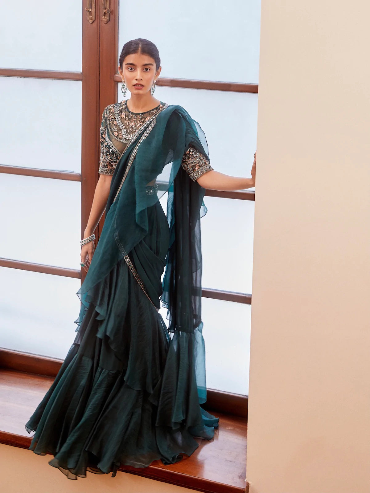 Ruffle sales saree gown