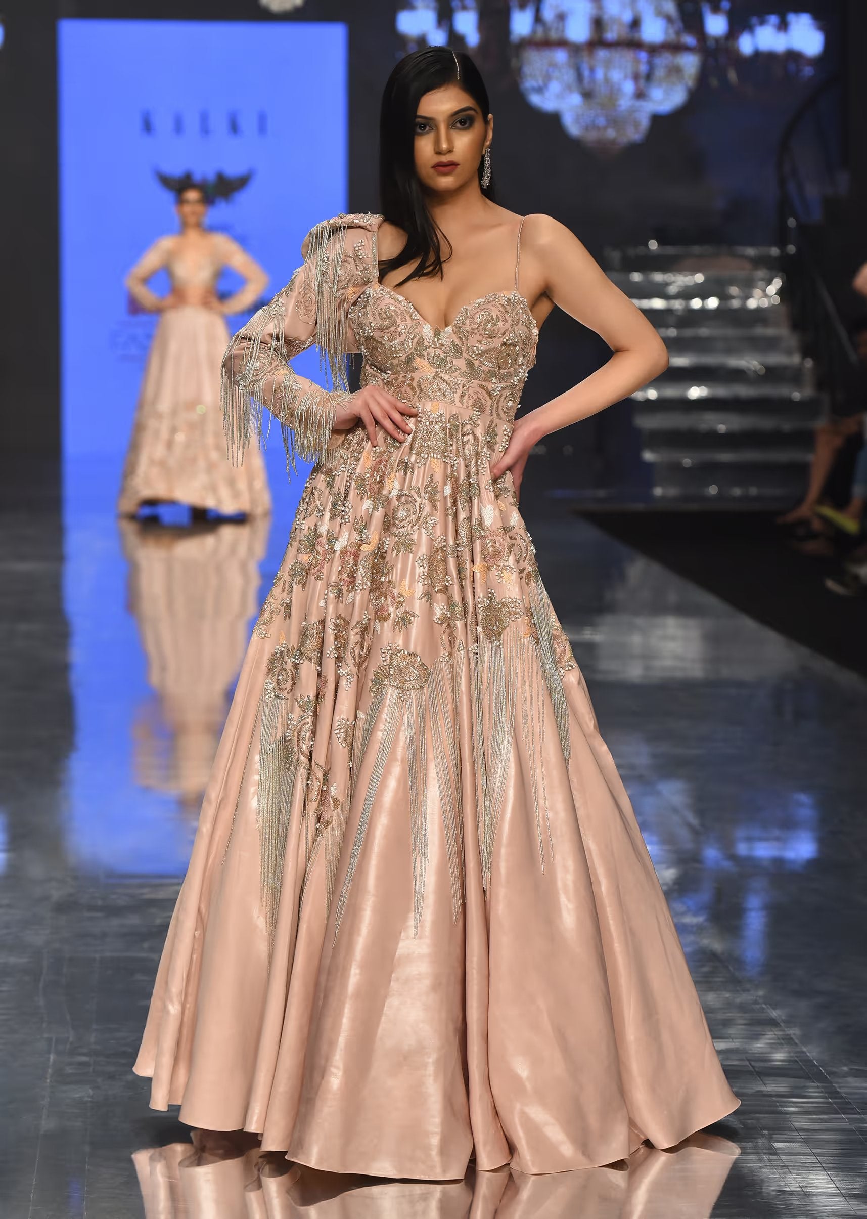 Kalki Fashion - Tan Brown Gown In With Embellished Sleeve