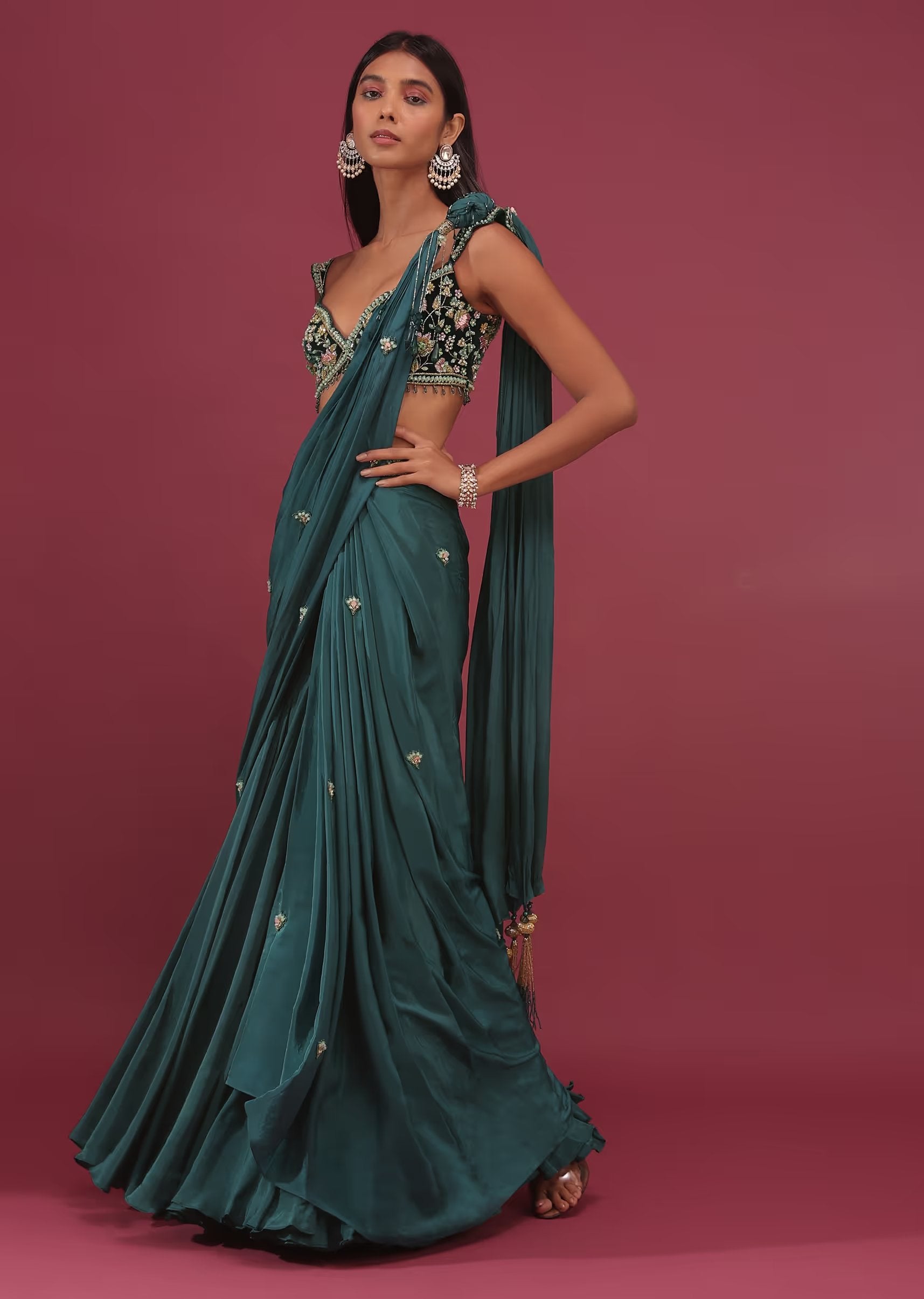 Pleated saree gown best sale